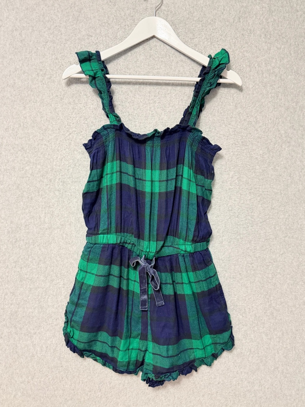 Aerie Plaid Flannel Romper NWT Size Medium Green Navy Lounge Sleepwear - Picture 2 of 8